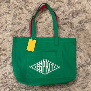 ESPRIT Throw-back Kelly Green Canvas Logo Tote Authentic